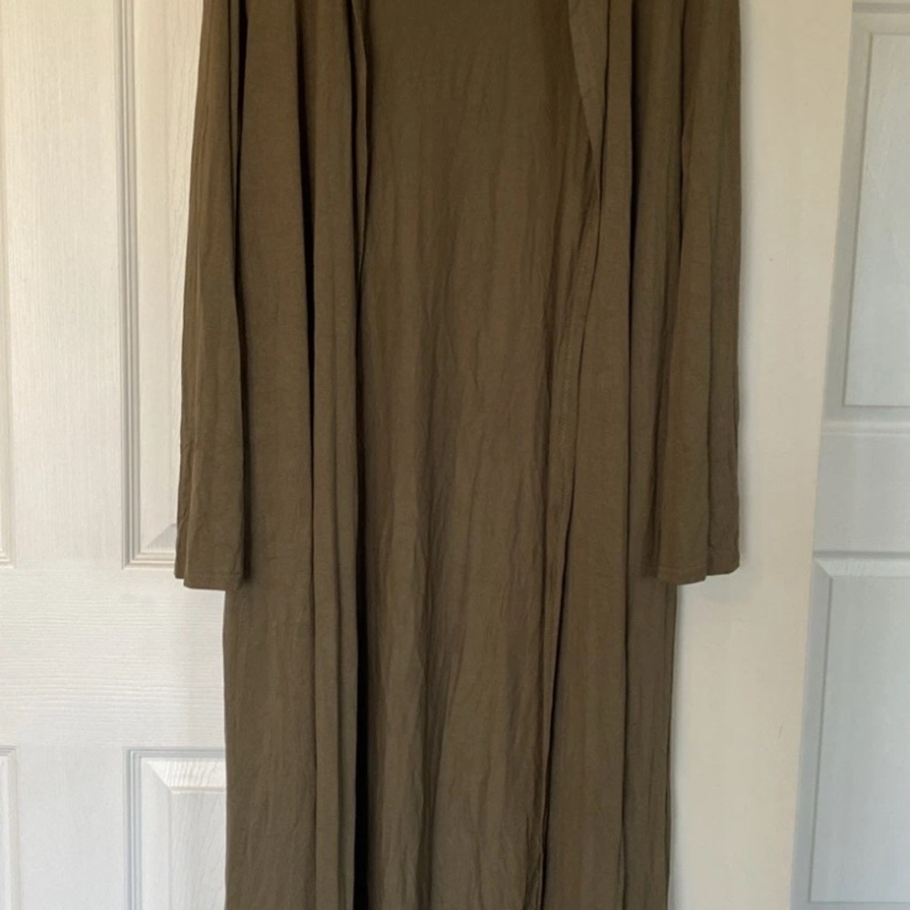 BlueTime Women’s Size XL Long Open Front Blouse with Pockets NWT, army green